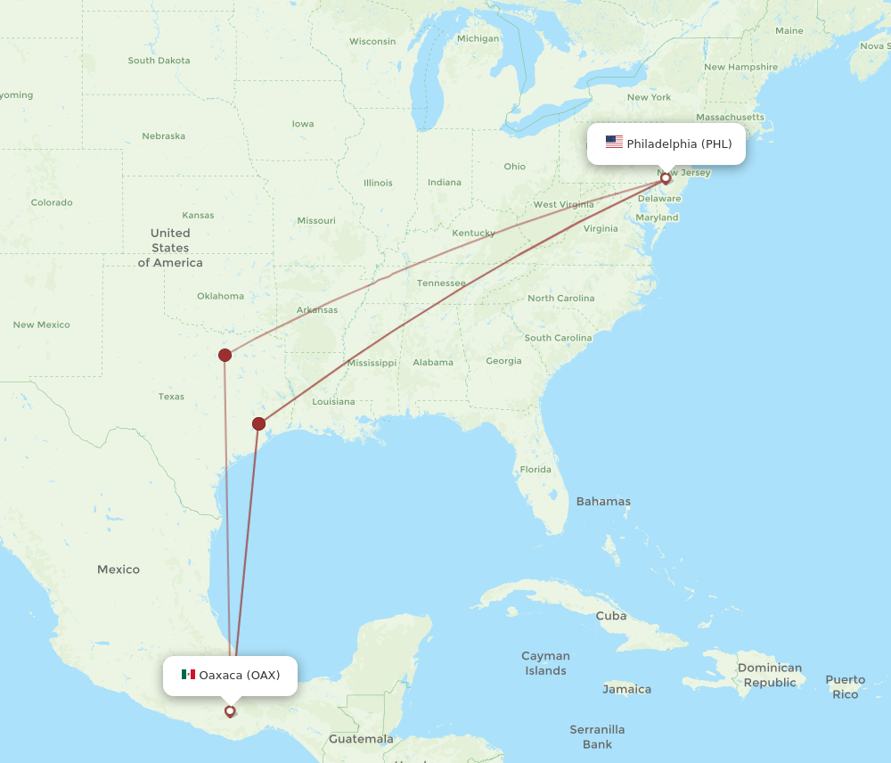 PHL-OAX flight routes