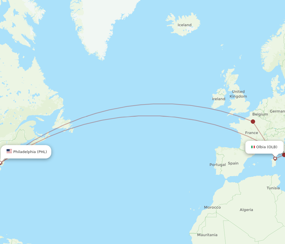 PHL-OLB flight routes