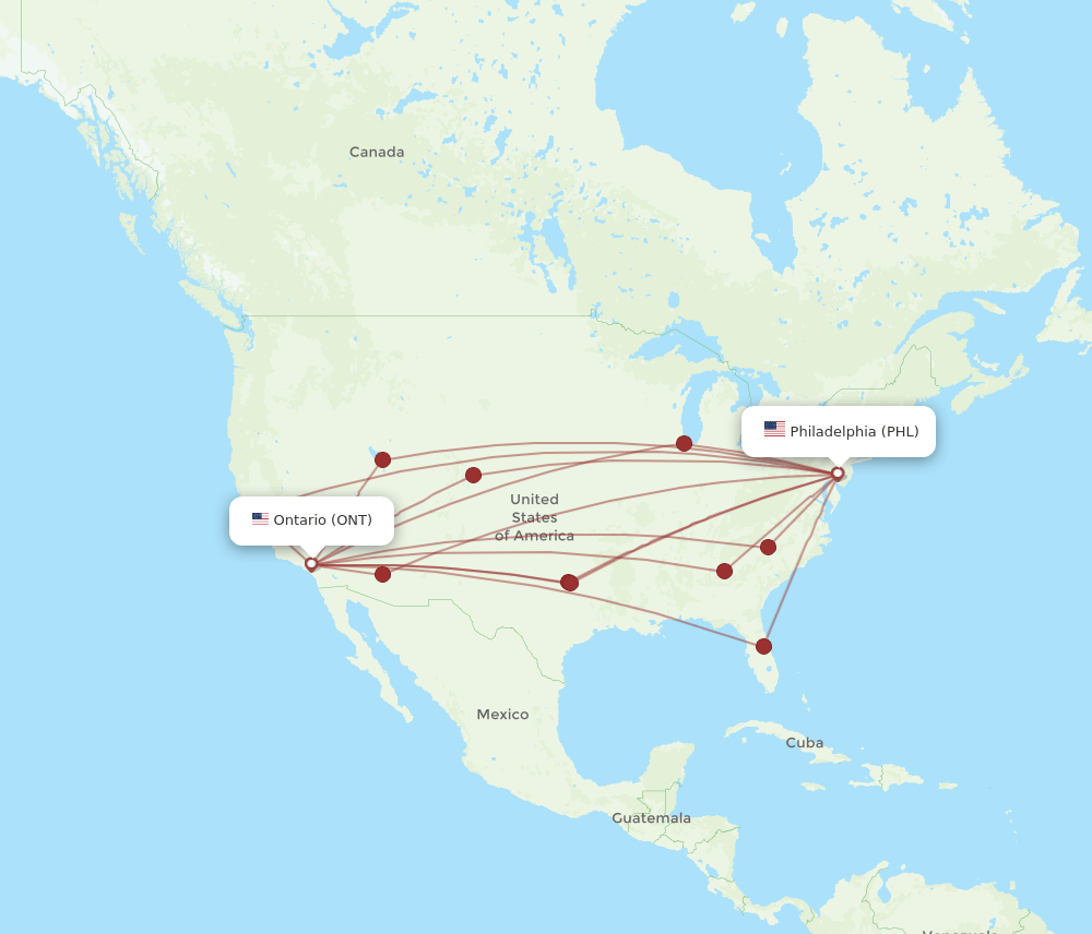 PHL to ONT flights and routes map