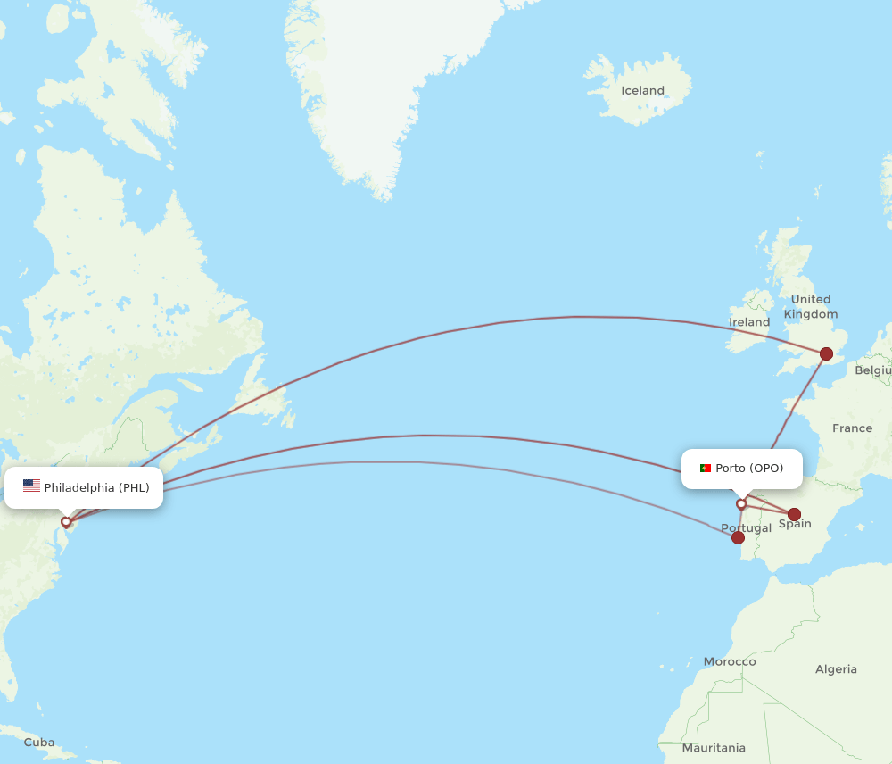 PHL-OPO flight routes