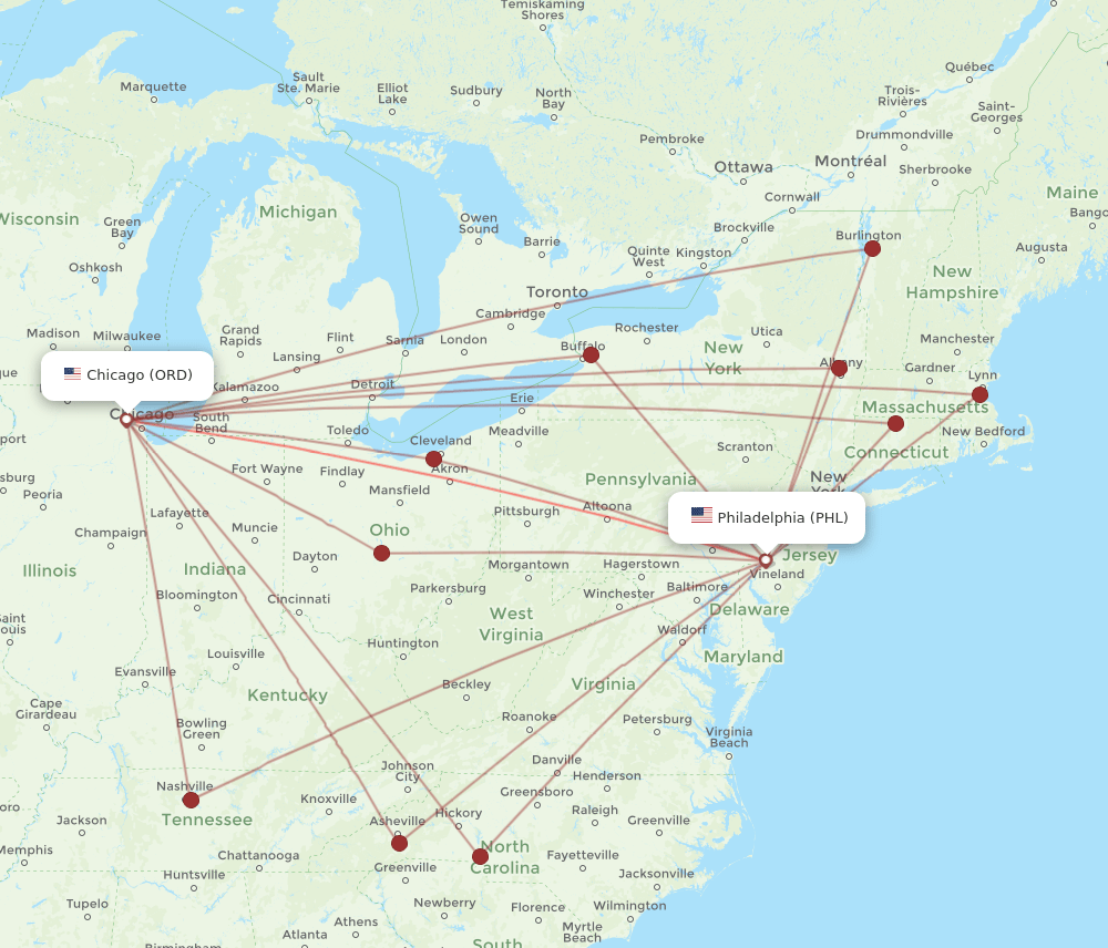 PHL-ORD flight routes