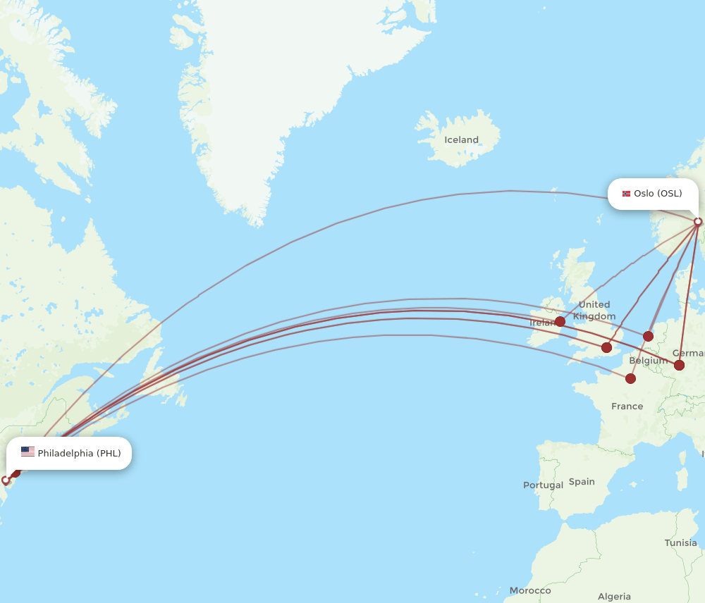 PHL-OSL flight routes