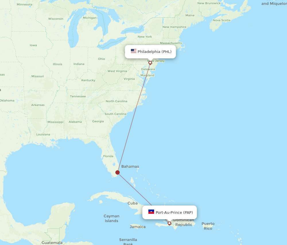 Philadelphia - Port-au-Prince route map and flight paths