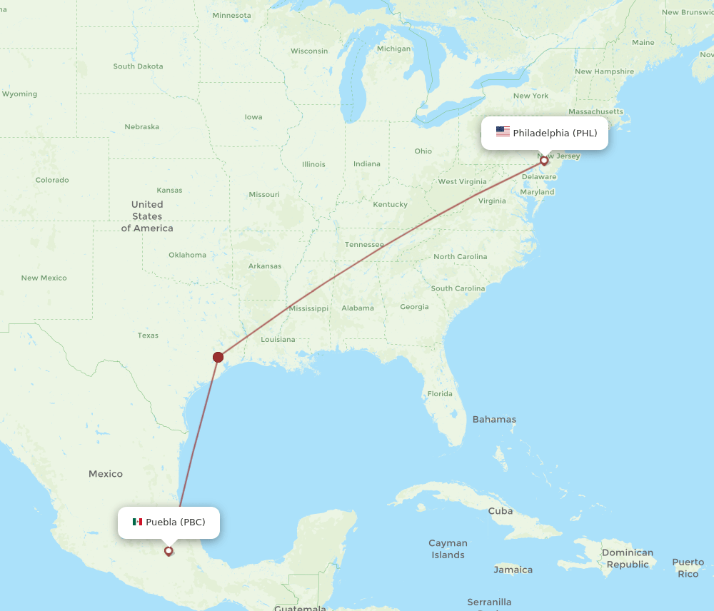 PHL-PBC flight routes