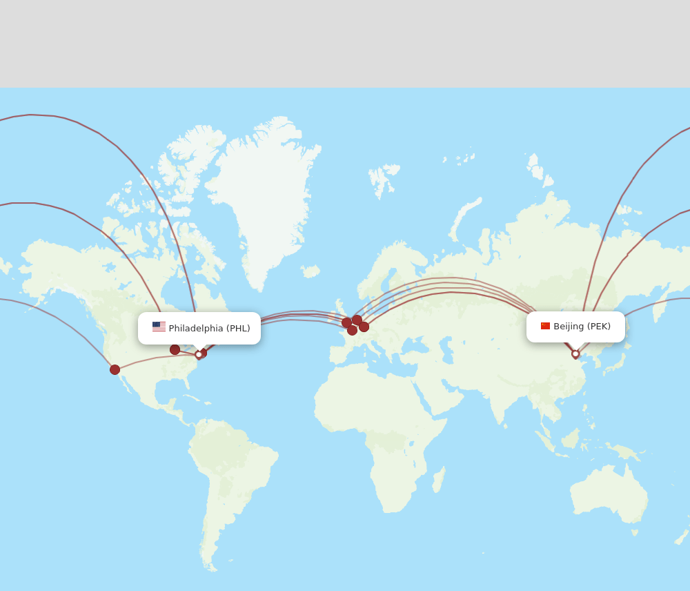 PHL-PEK flight routes