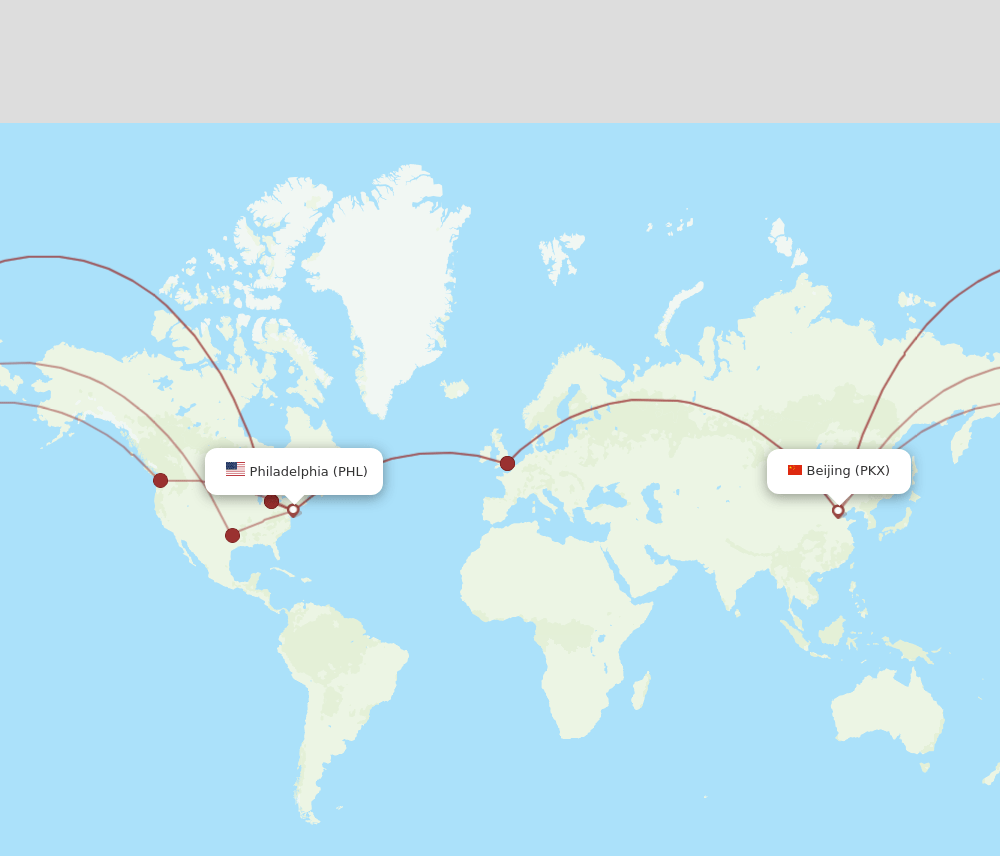 Philadelphia - Beijing route map and flight paths