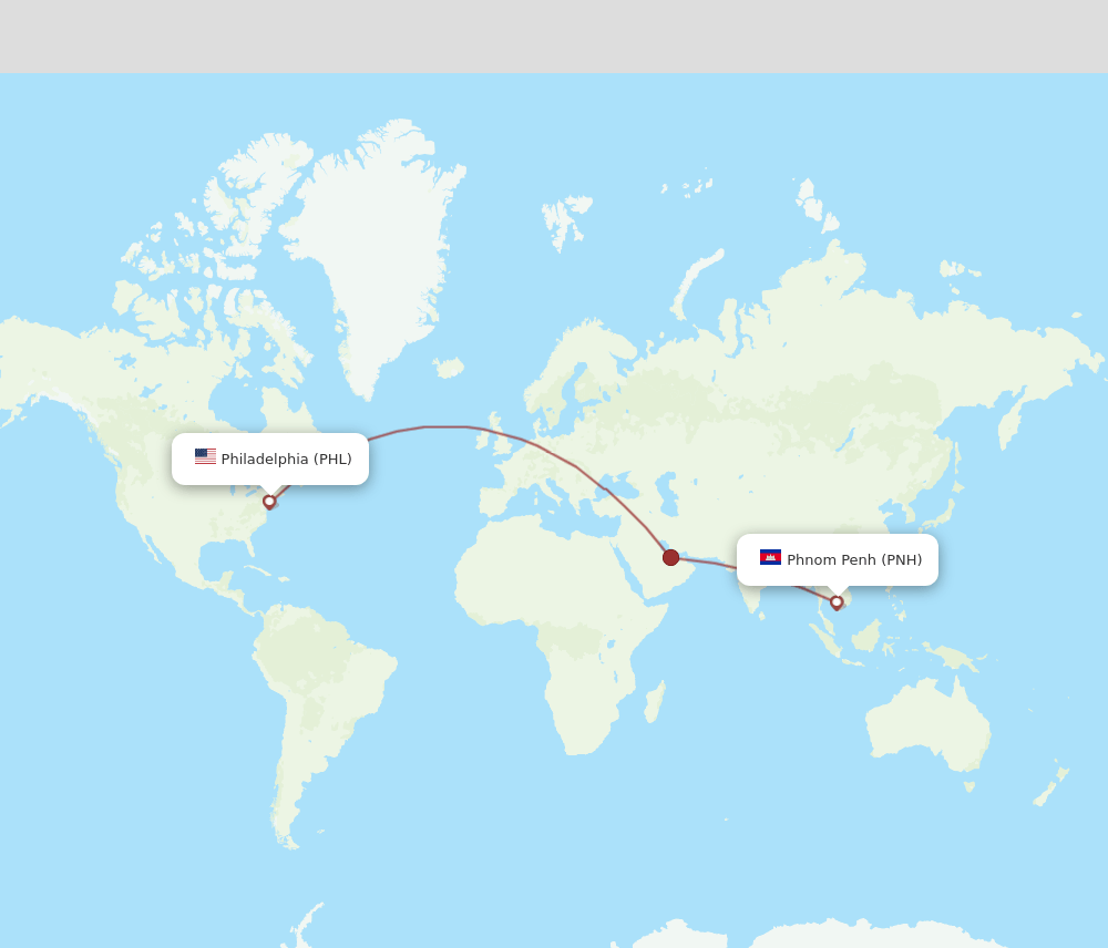 Philadelphia - Phnom Penh route map and flight paths