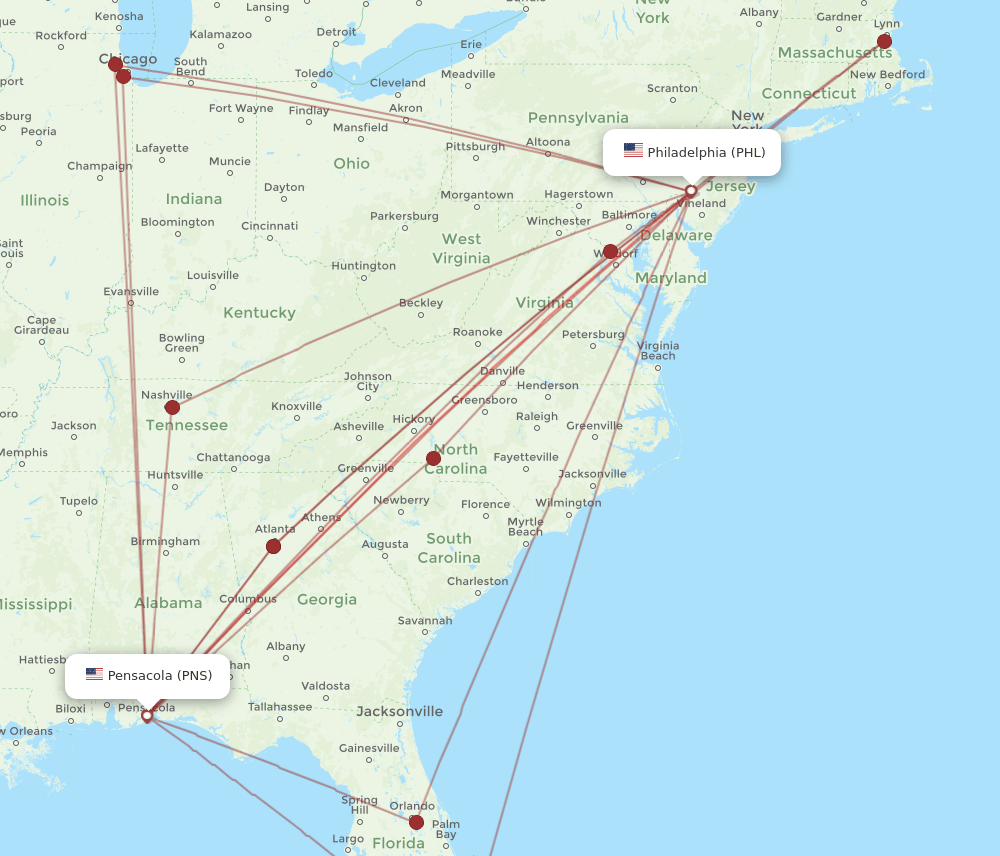 PHL-PNS flight routes