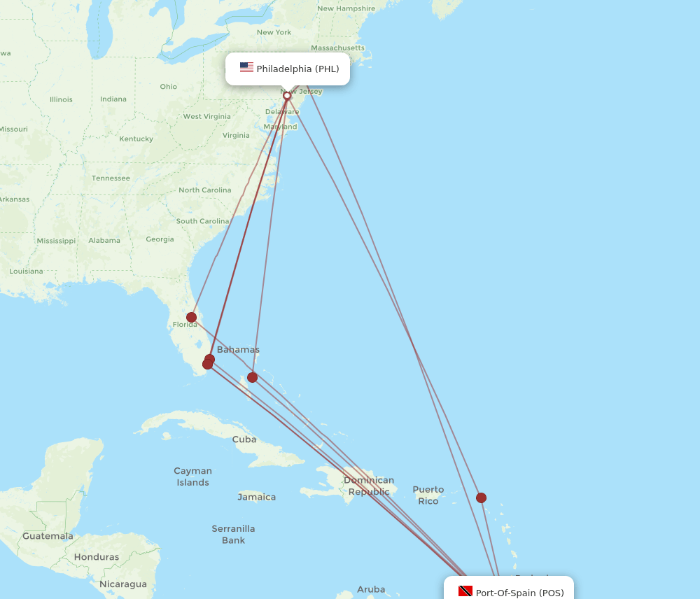 PHL-POS flight routes