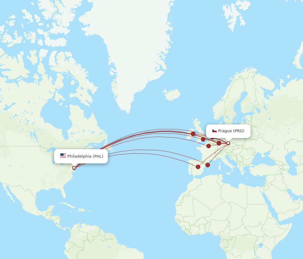 PHL-PRG flight routes