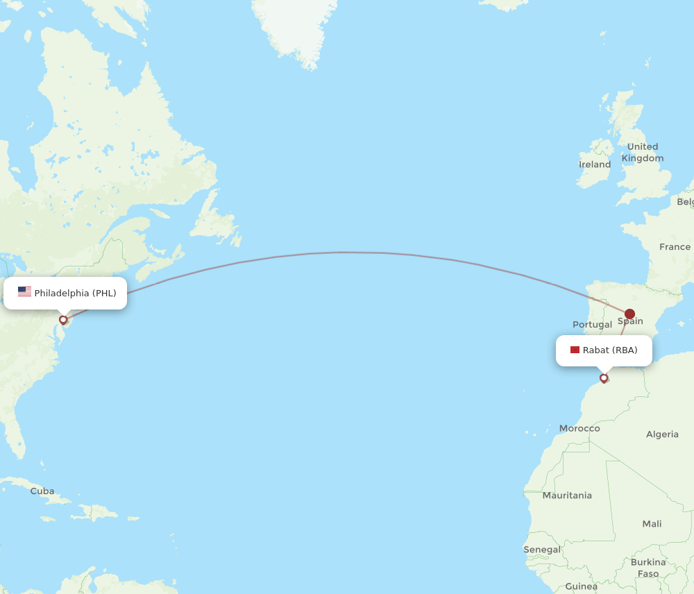 PHL to RBA flights and routes map