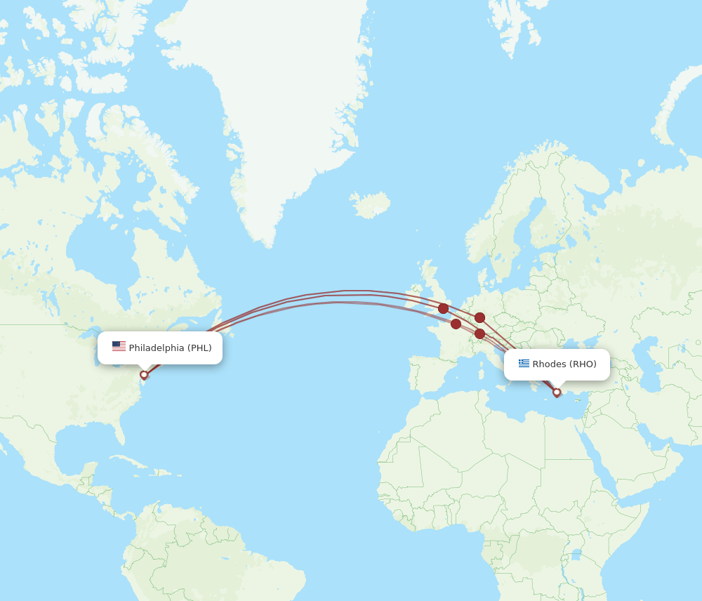 PHL-RHO flight routes
