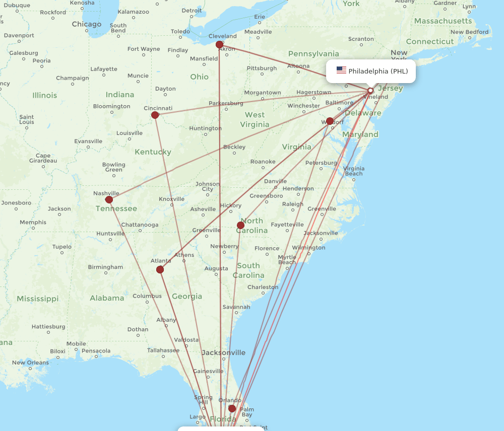 PHL-RSW flight routes