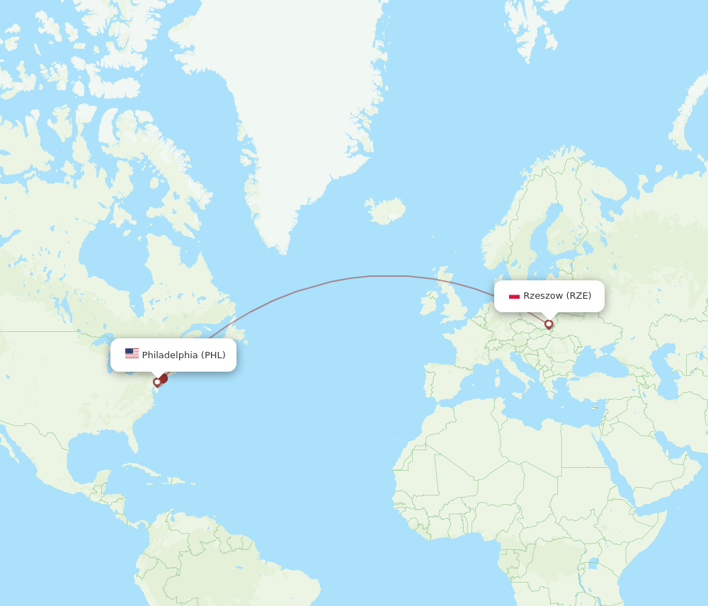 Philadelphia - Rzeszow route map and flight paths