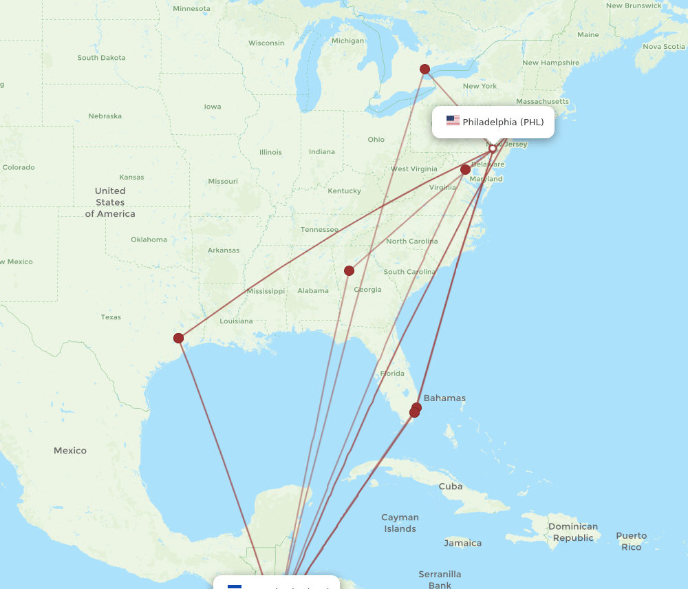 PHL-SAL flight routes