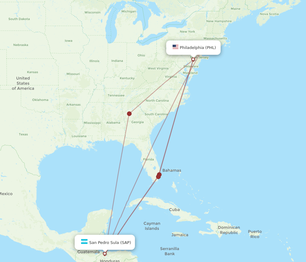 PHL-SAP flight routes