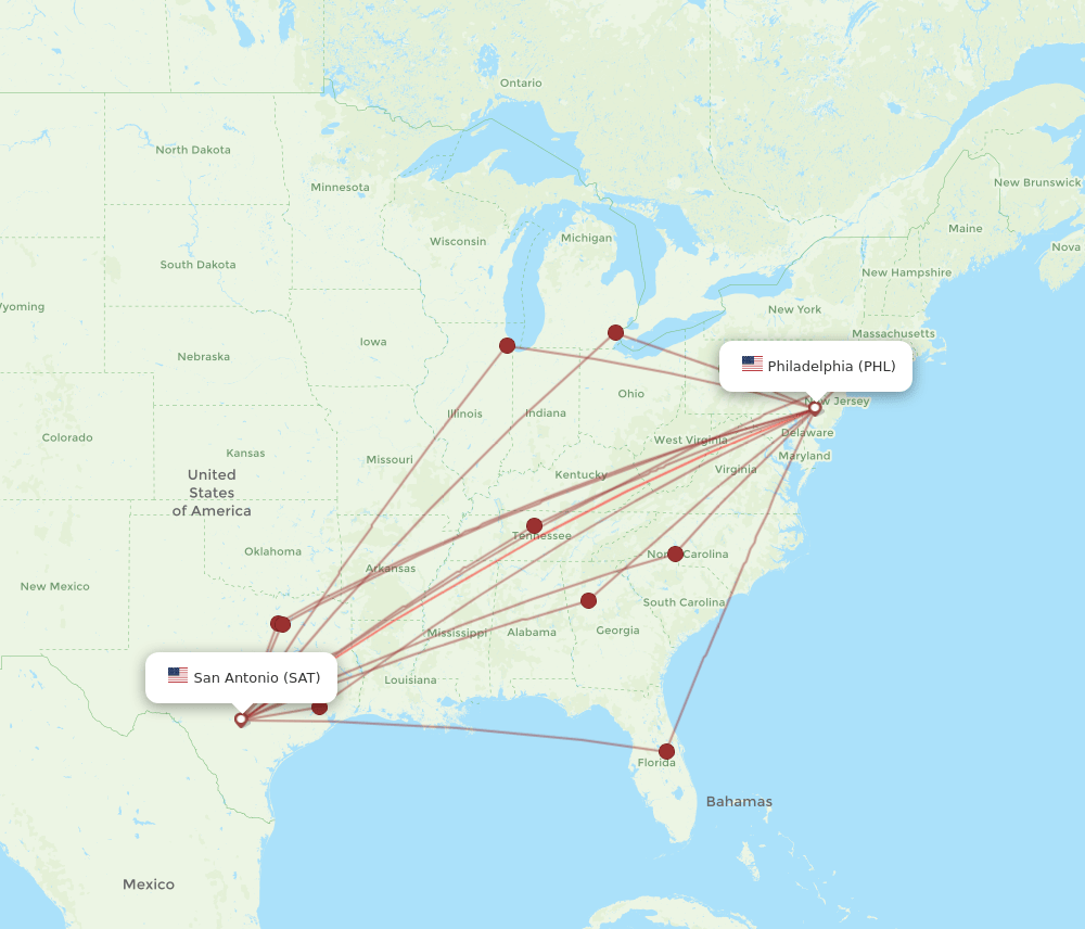 PHL-SAT flight routes