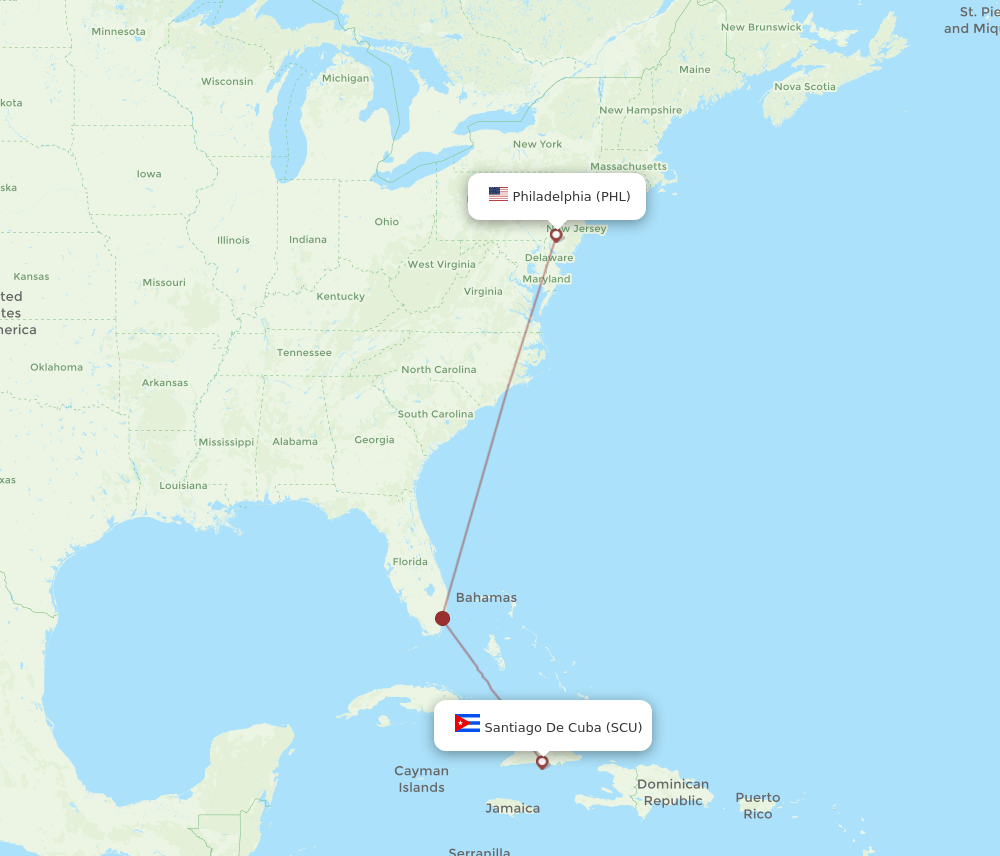 Philadelphia - Santiago route map and flight paths