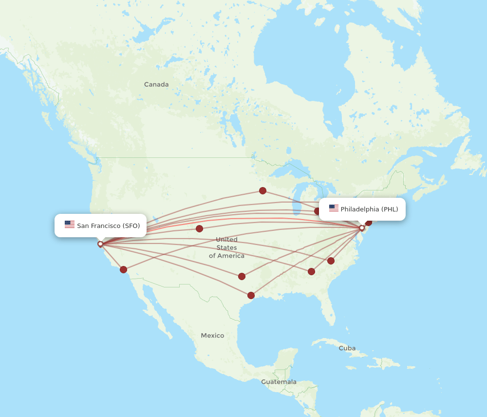 PHL-SFO flight routes