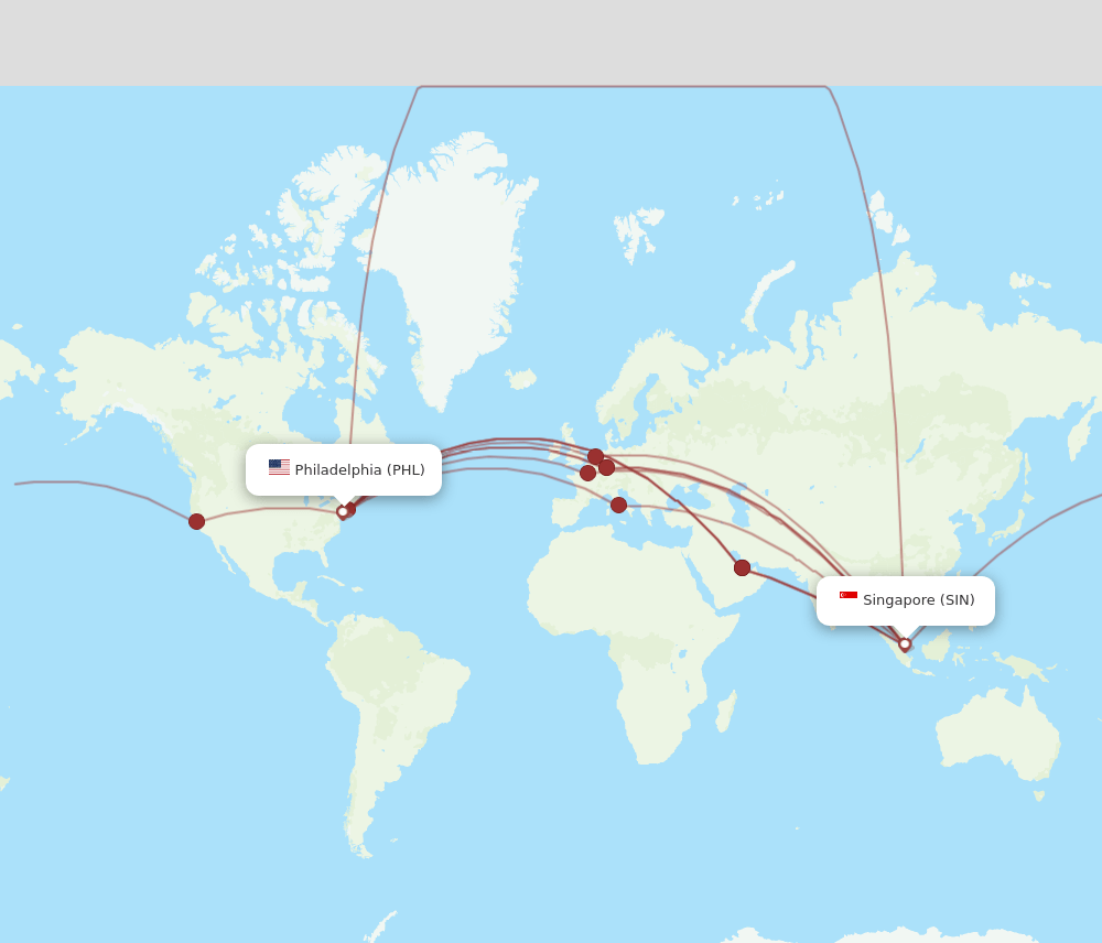 PHL-SIN flight routes