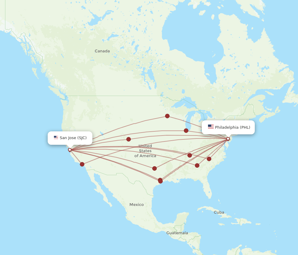 PHL-SJC flight routes