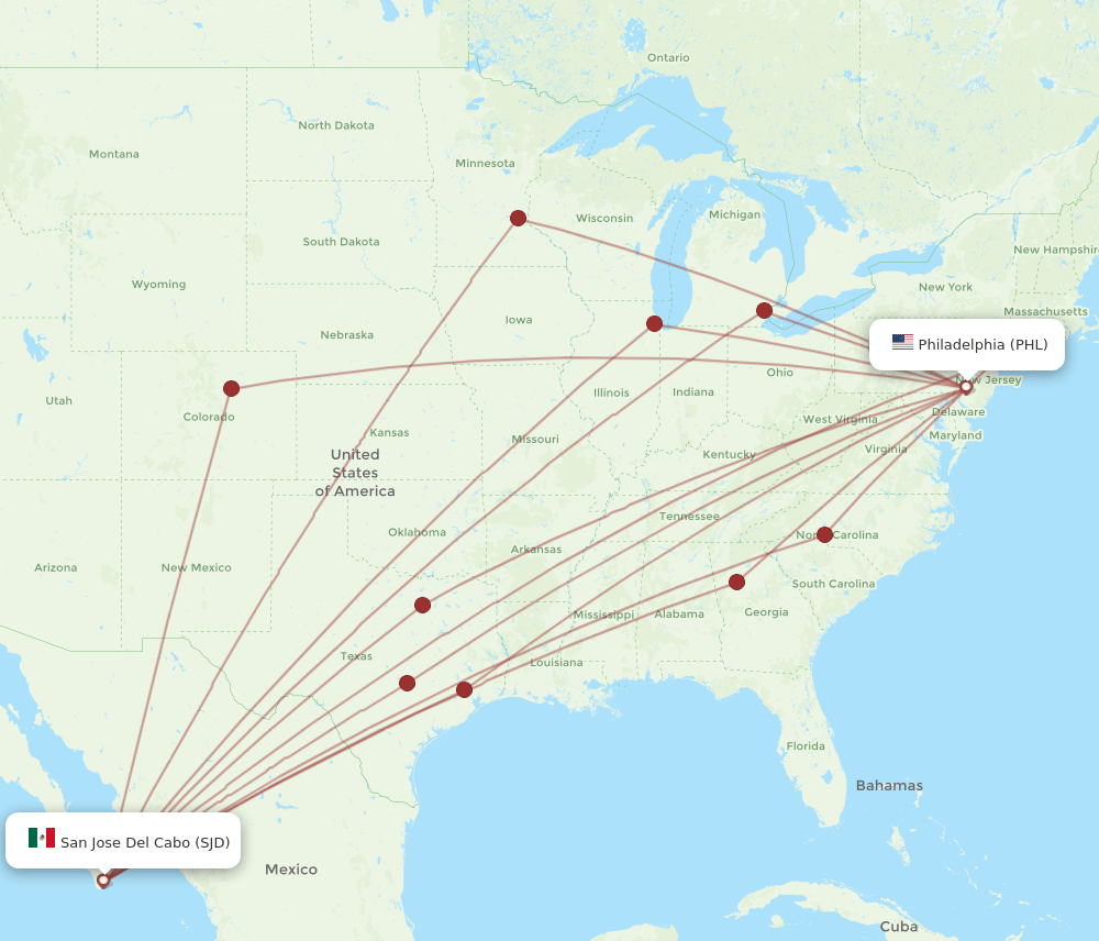 PHL-SJD flight routes