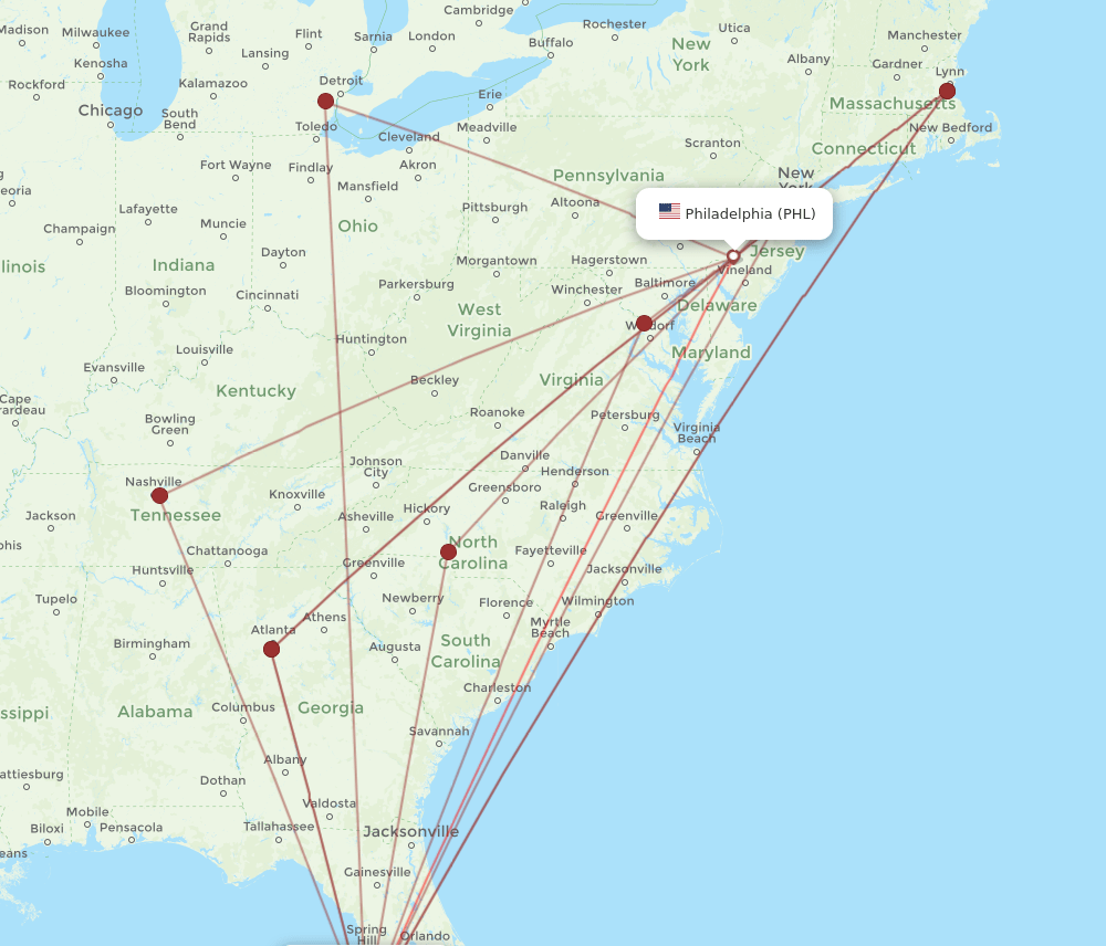 PHL-SRQ flight routes