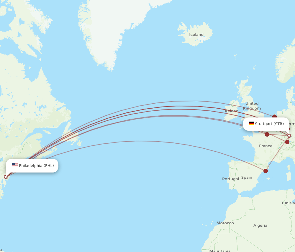 PHL-STR flight routes