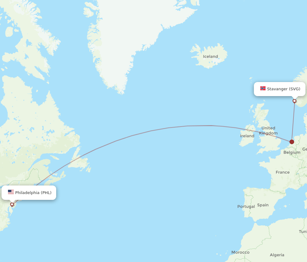 PHL-SVG flight routes