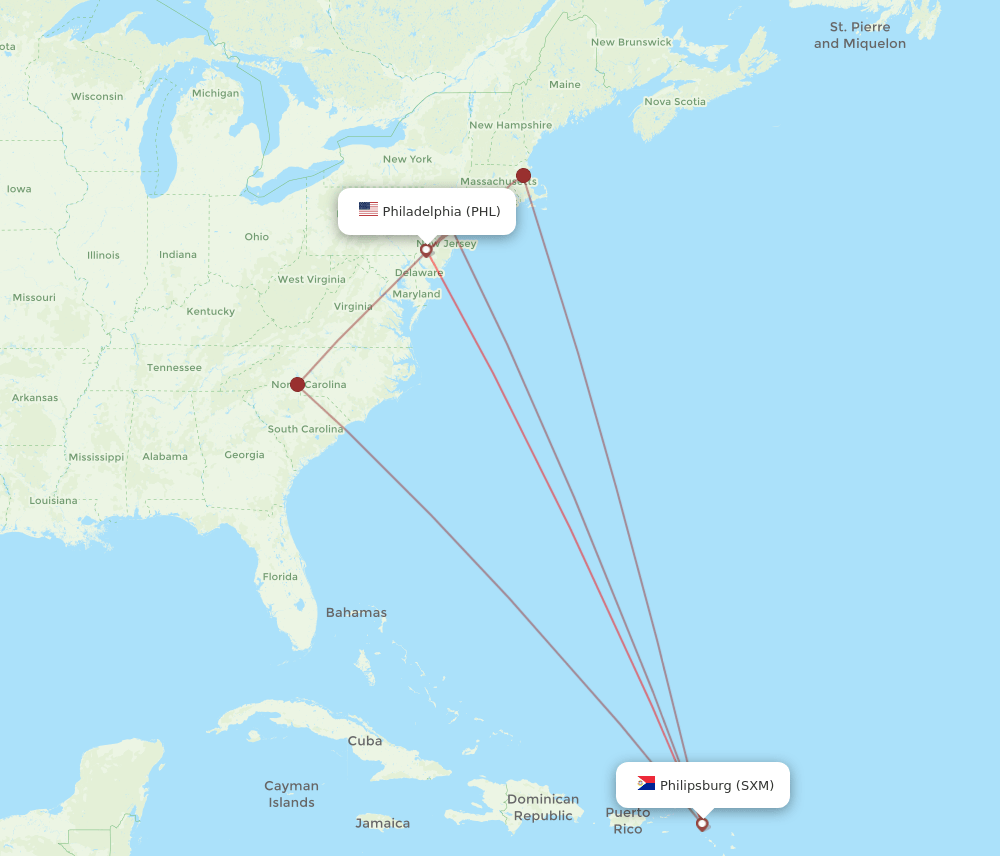 PHL-SXM flight routes