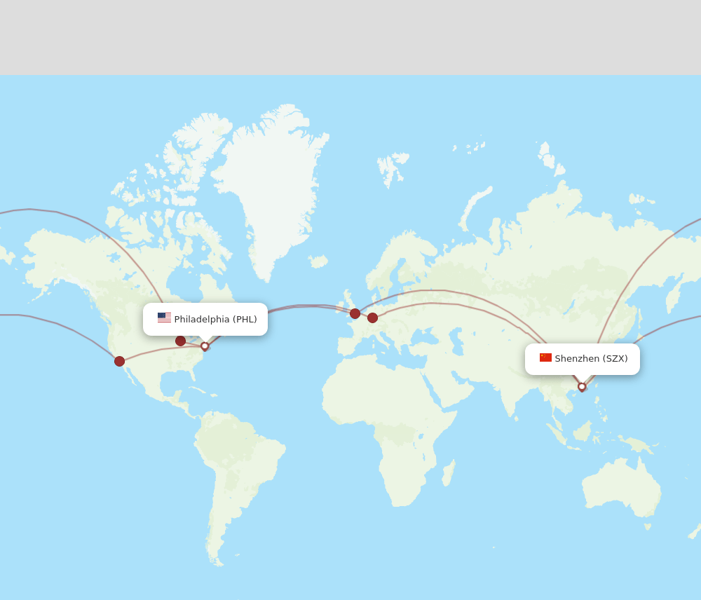 PHL-SZX flight routes