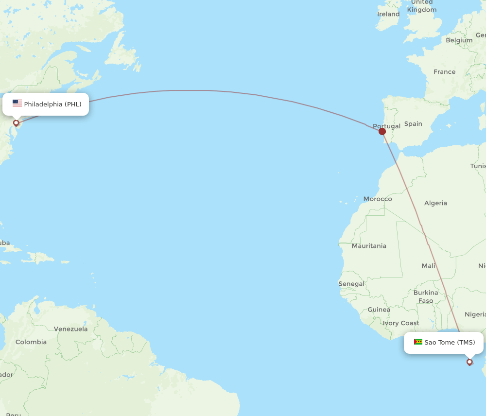 PHL to TMS flights and routes map
