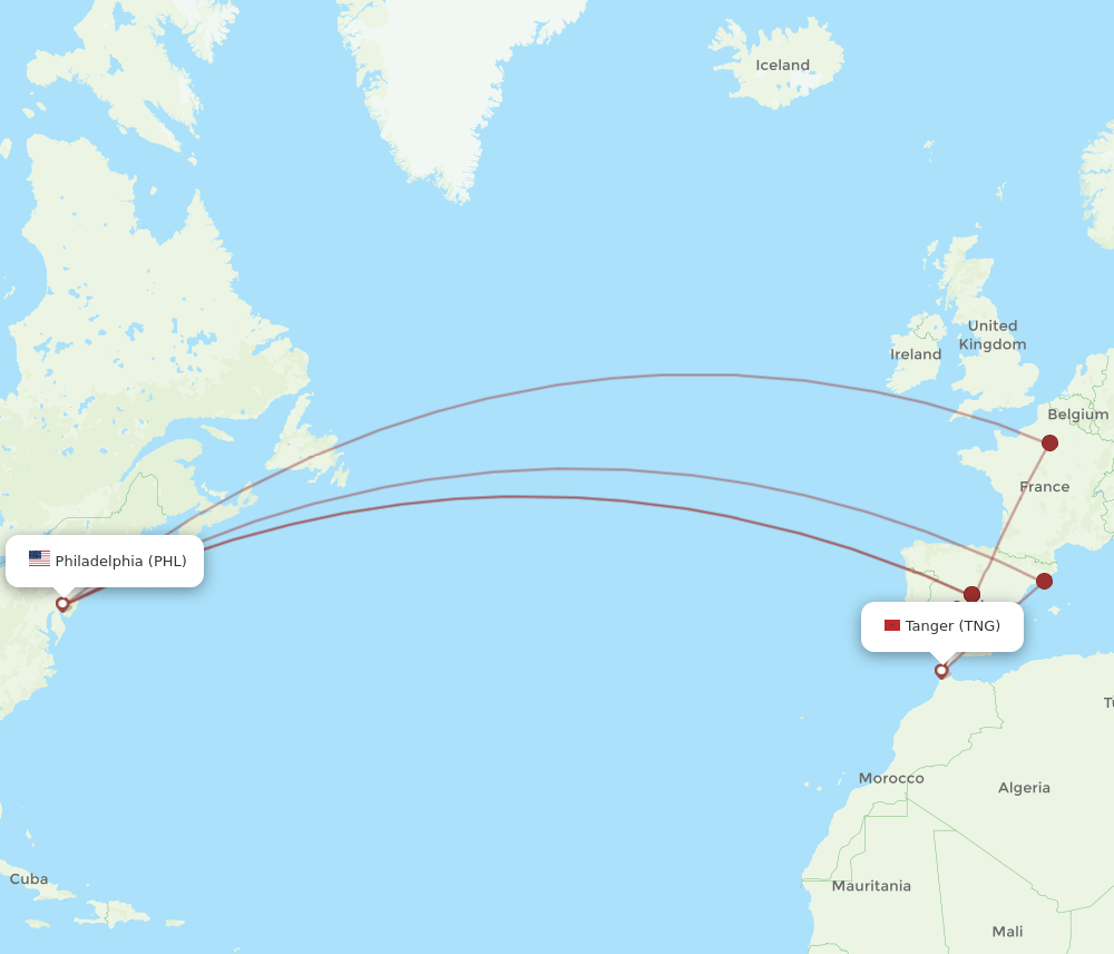PHL-TNG flight routes