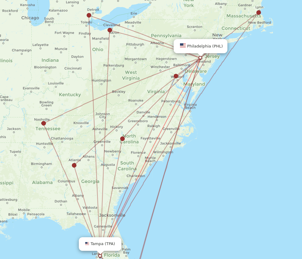 PHL-TPA flight routes