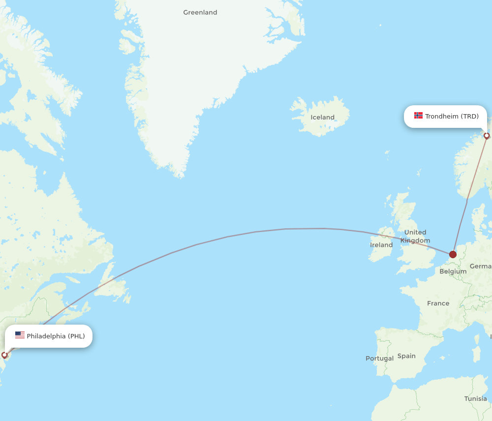 PHL to TRD flights and routes map