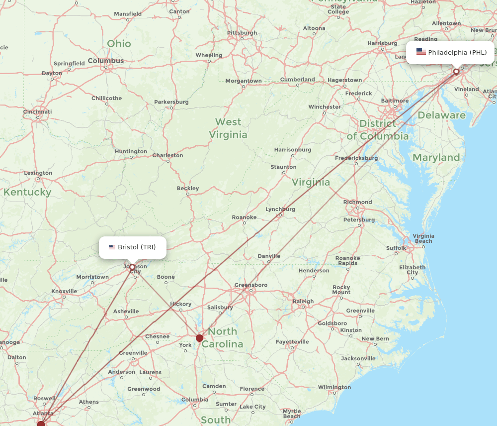 PHL-TRI flight routes