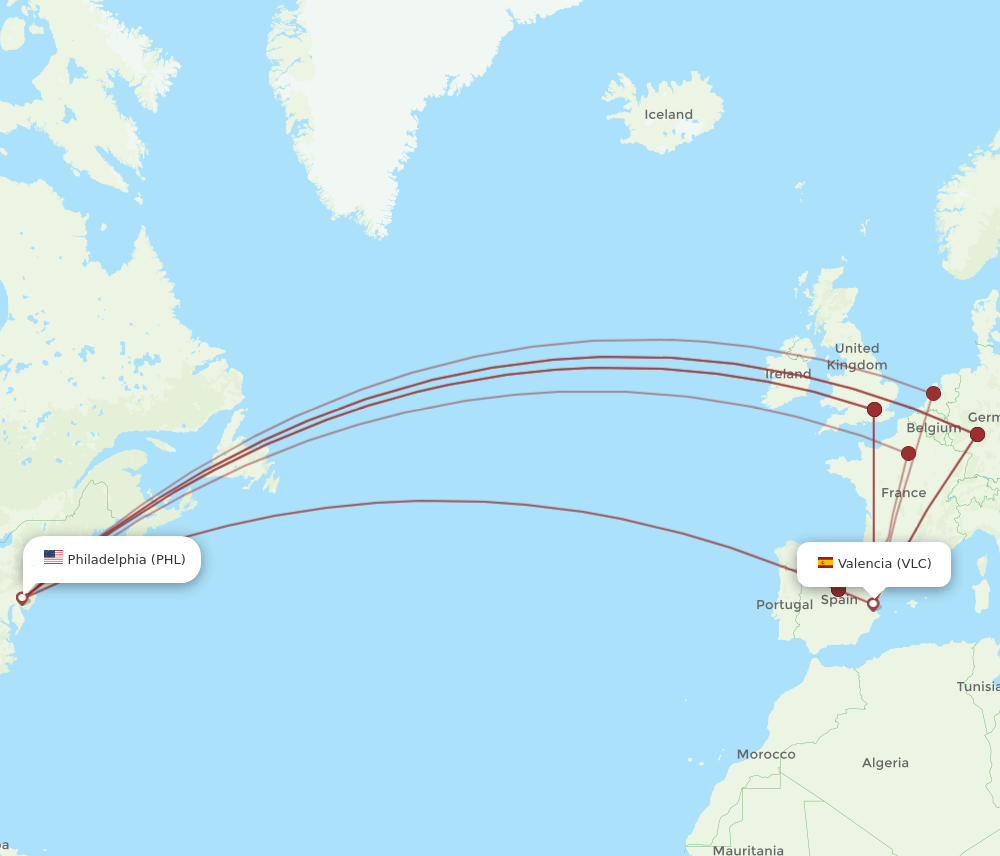 PHL-VLC flight routes