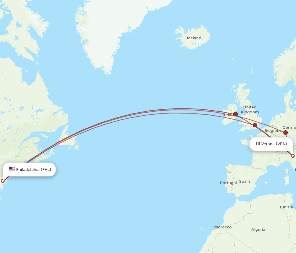 PHL-VRN flight routes