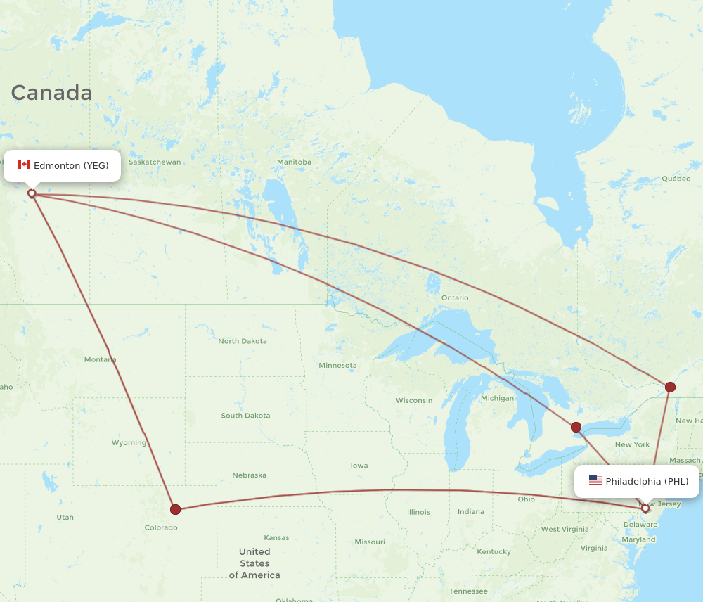 PHL to YEG flights and routes map