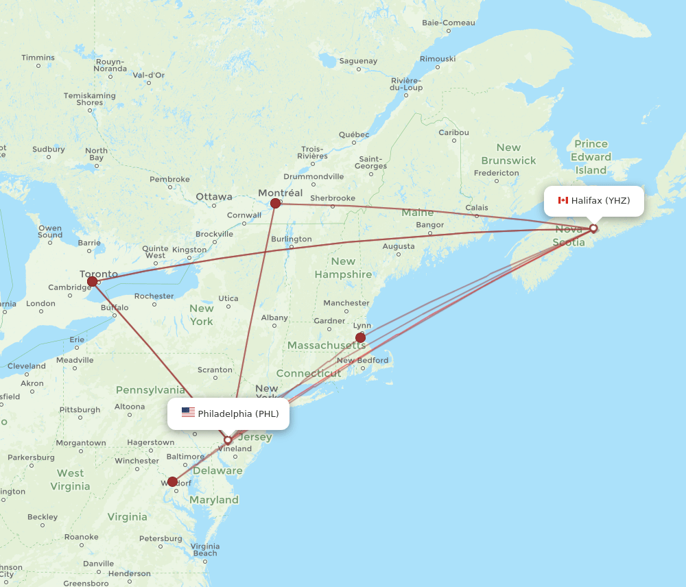 PHL-YHZ flight routes