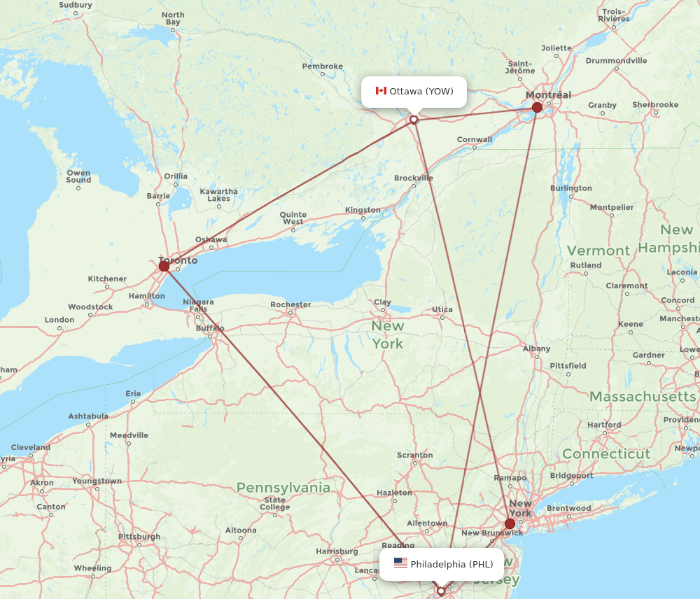 PHL-YOW flight routes