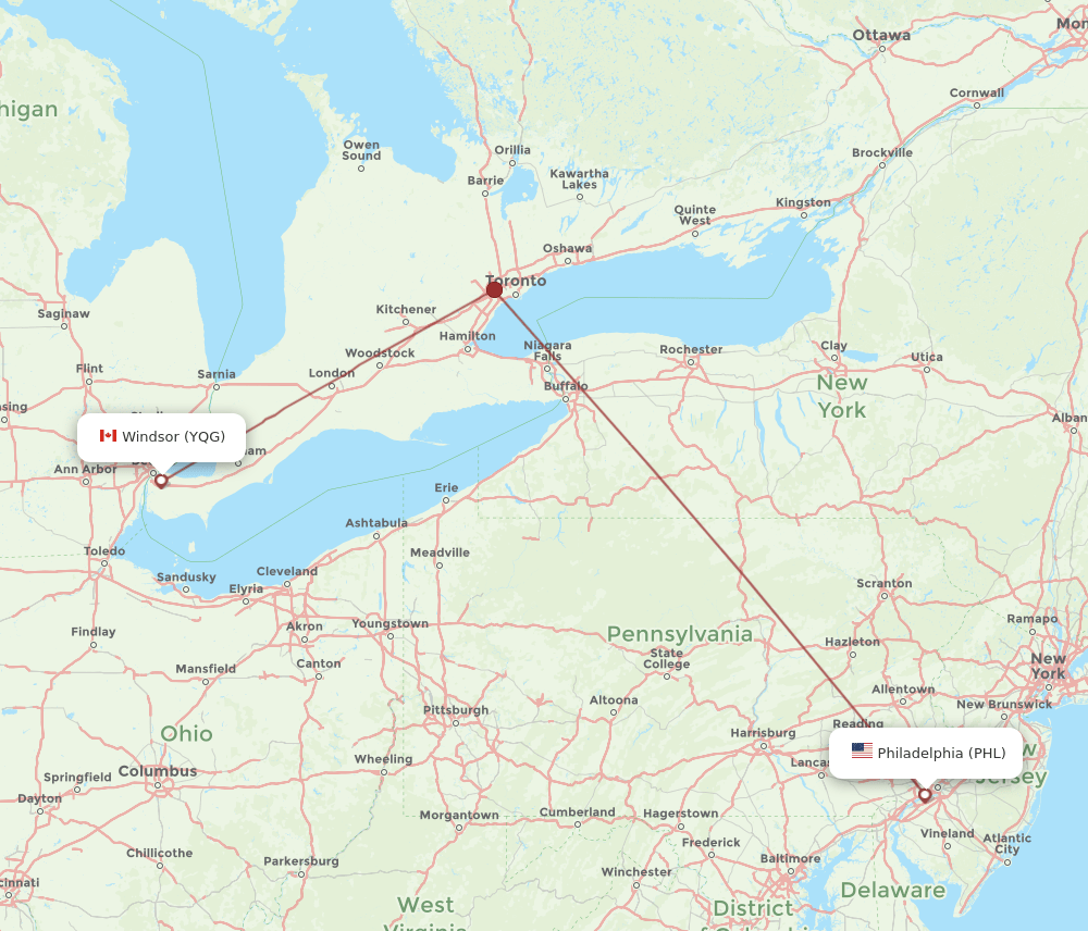 PHL-YQG flight routes