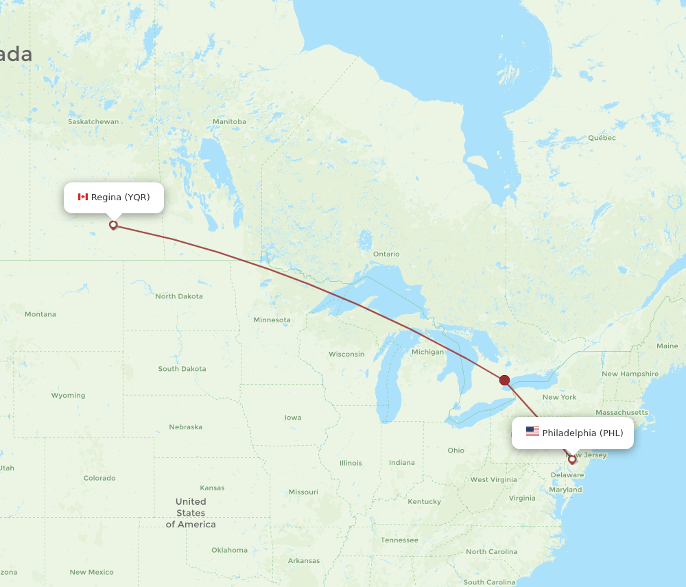 PHL-YQR flight routes