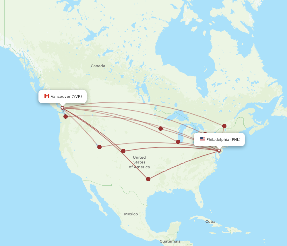 PHL to YVR flights and routes map