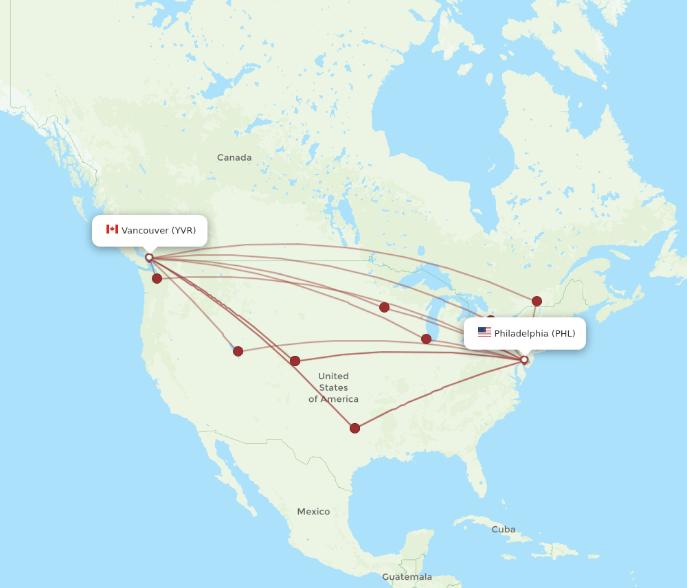 PHL-YVR flight routes