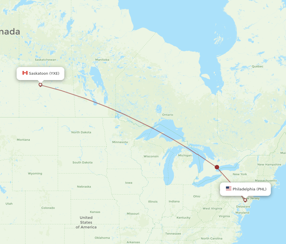 PHL-YXE flight routes