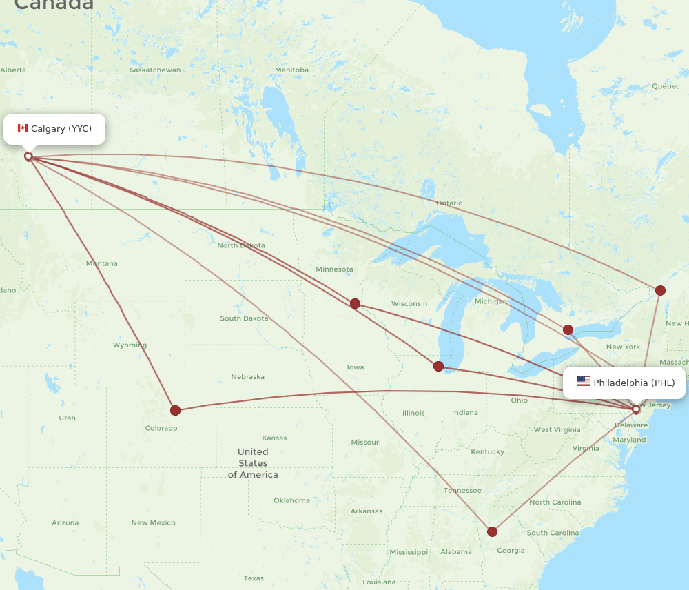 PHL-YYC flight routes