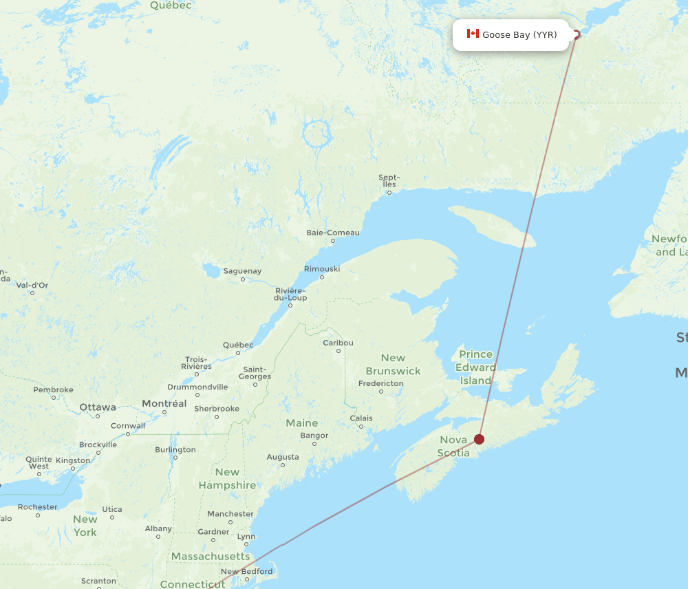 PHL-YYR flight routes