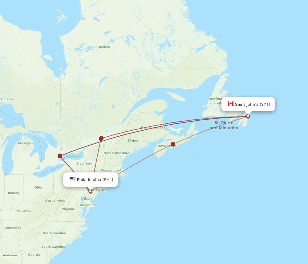 PHL-YYT flight routes