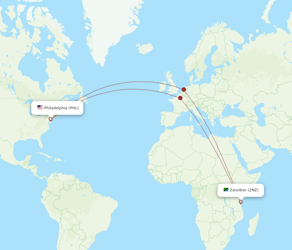 PHL-ZNZ flight routes